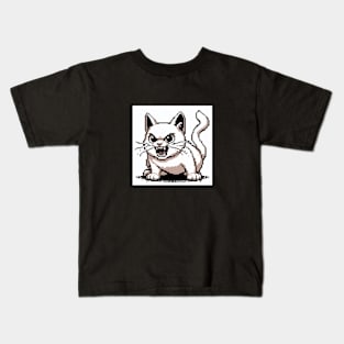 Angry cat in pixel art Kids T-Shirt